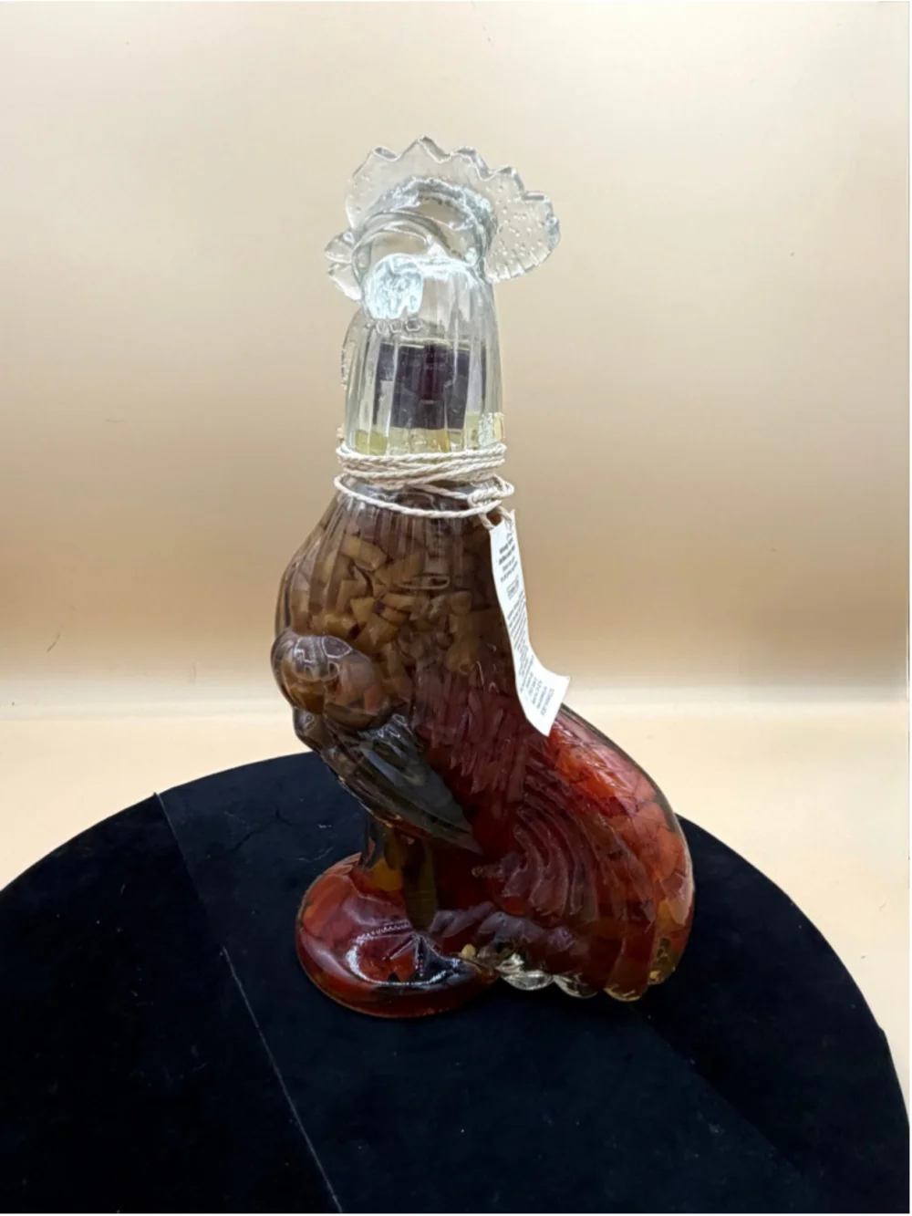 Shonfeld's Rooster Shaped Decorative Vinegar Bottle, One Size, Clear and Red